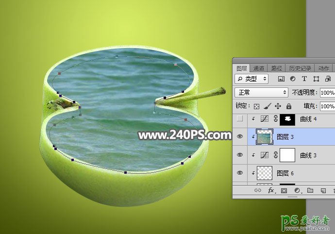 利用Photoshop抠图及合成技术打造苹果壳中的海洋世界场景。