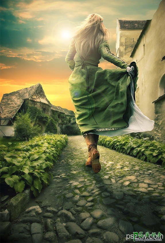 Photoshop创意合成一幅欧美少女迎着阳光走去的美丽背影