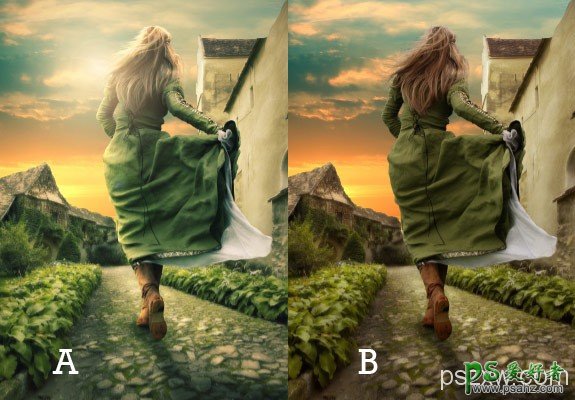 Photoshop创意合成一幅欧美少女迎着阳光走去的美丽背影