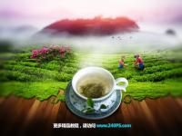 云雾山峦生态景观海报 Photoshop设计古典韵味生态茶叶海报