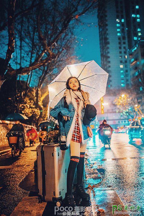 PS摄影后期教程：学习给夜景曝光不足的美女图片调出电影色调