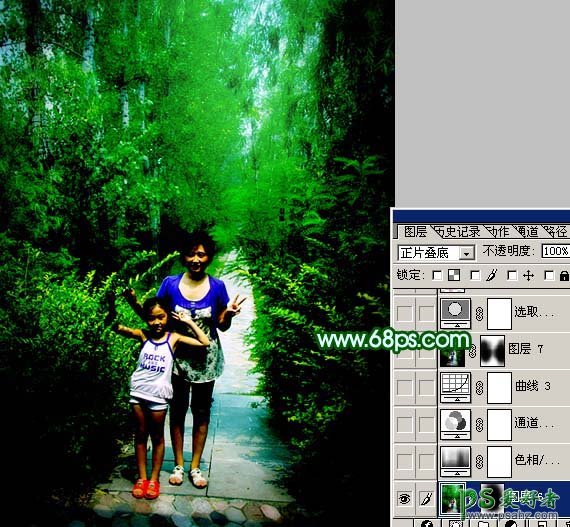 photoshop给外景人物照调出梦幻的绿色调