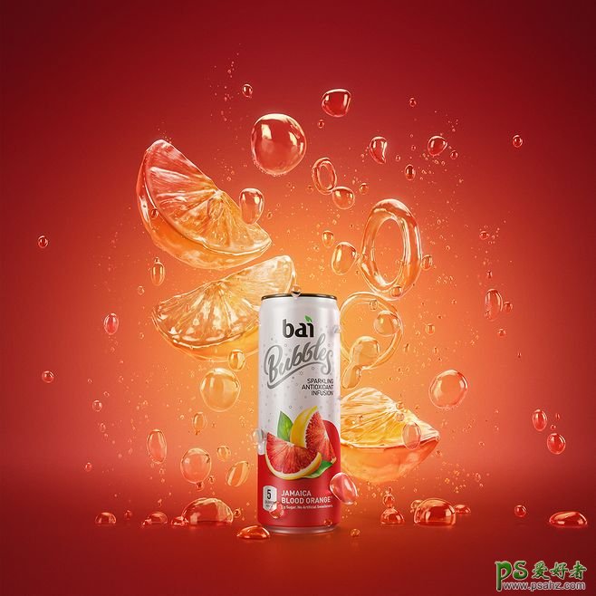 果香浓郁的罐装饮料平面广告作品，香气四溢的果汁饮料海报图片。