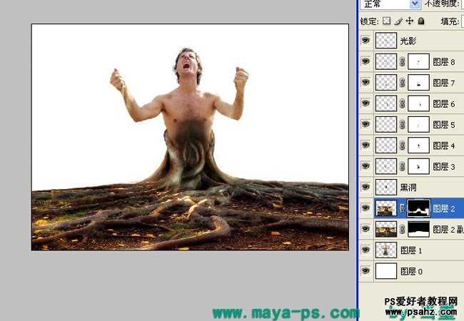 photoshop合成沙漠中愤怒的树人形象