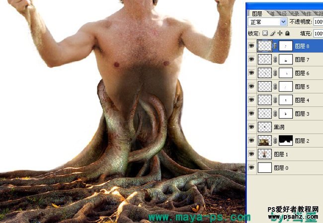 photoshop合成沙漠中愤怒的树人形象