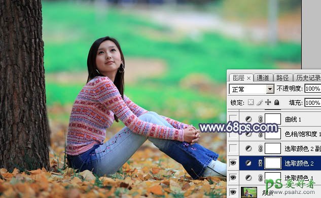PS少女图片调色美化教程：给外景甜美少女写真照调出青红色秋季色