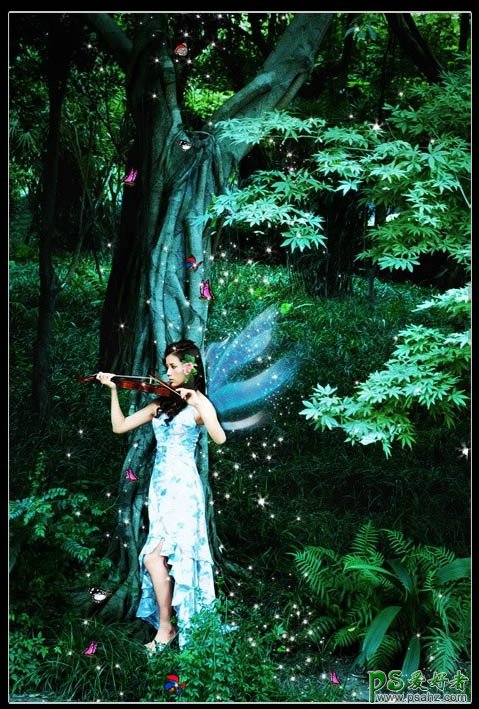 PS创意设计森林中梦幻精灵漂亮女孩儿