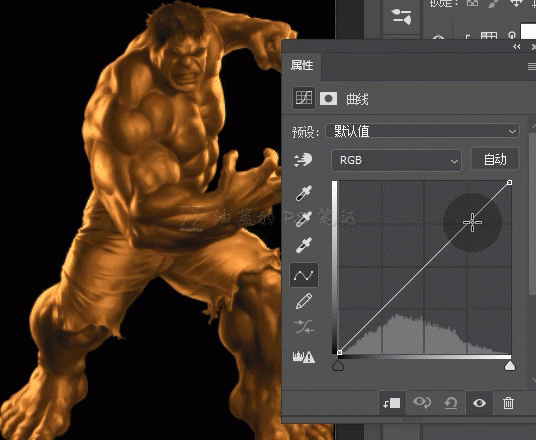 Photoshop给绿巨人素材图片制作成火焰金属效果,黄金巨人。