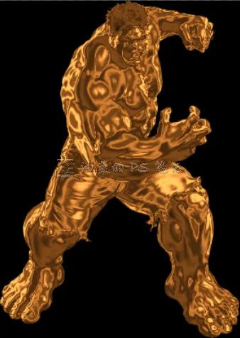 Photoshop给绿巨人素材图片制作成火焰金属效果,黄金巨人。