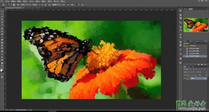 PS油画效果照片制作教程：巧用笔刷工具给蝴蝶图片制作成油画效果