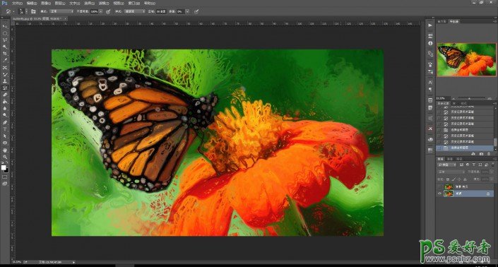 PS油画效果照片制作教程：巧用笔刷工具给蝴蝶图片制作成油画效果
