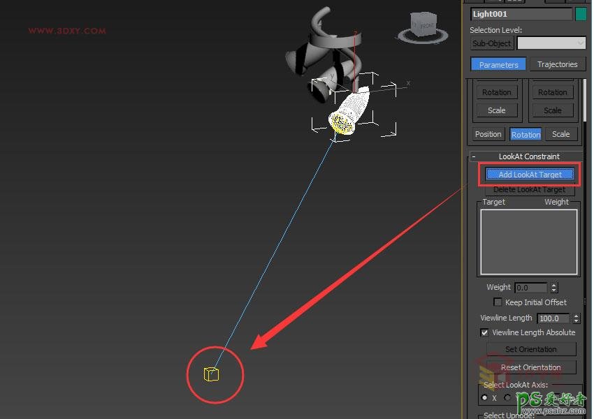 3DSMAX教程：学习'LookAt Constraint'(注视约束)绑定灯光的方法