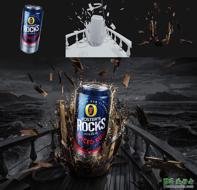 混合朗姆酒味的啤酒广告设计作口，Foster's Rocks啤酒视觉设计