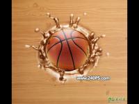木板溅起的水花效果 Photoshop创意合成篮球砸在木板上