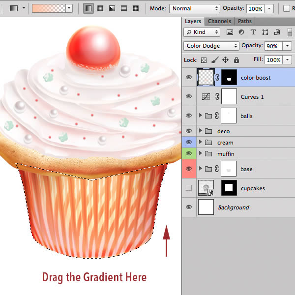 PS手绘教程：手绘一杯立体质感的杯状蛋糕失量图片素材