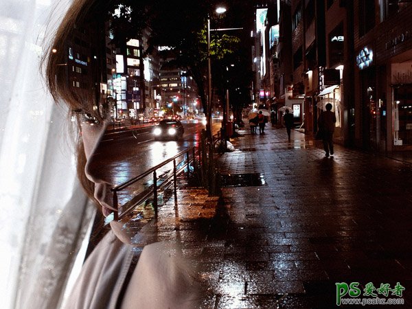 白天夜景与人物头像的完美合成，创意合成出二次曝光效果。