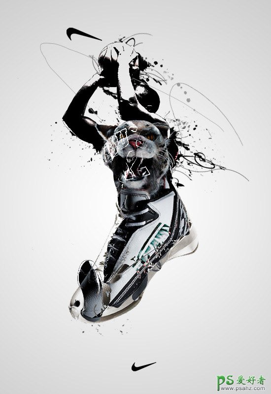 个性喷溅风格的篮球运动鞋平面海报设计作品，球鞋创意海报图片。