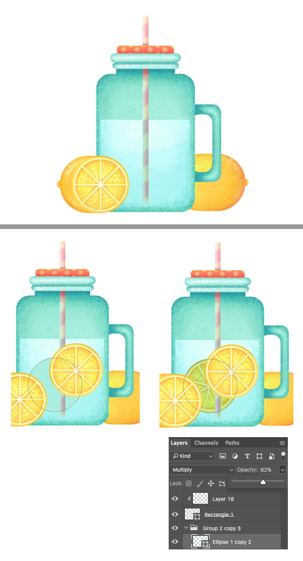 PS插画教程：手工绘制扁平风格柠檬杯插画图片