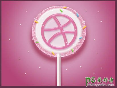 Photoshop制作可爱的棒棒糖失量图素材，粉色水晶质感的棒棒糖
