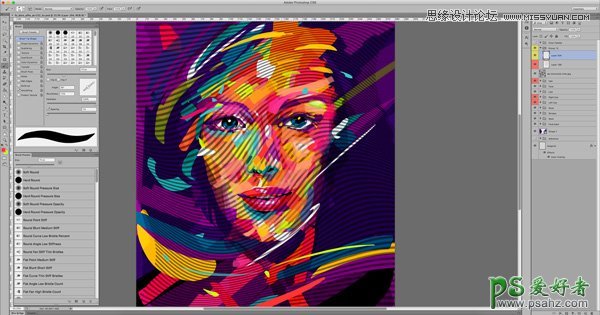 PS图片处理技巧教程：学习用图层和画笔工具制作个性抽象人物插画
