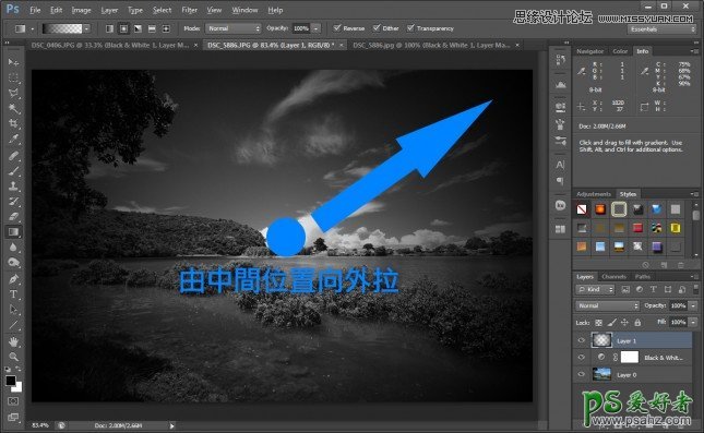 photoshop把普通的风景照片制作出个性的黑白照片效果实例教程