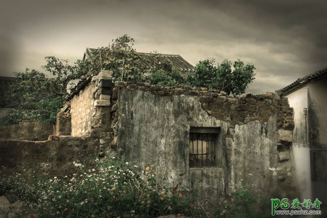 PS调色教程：给废墟村庄图片调出古典的效果