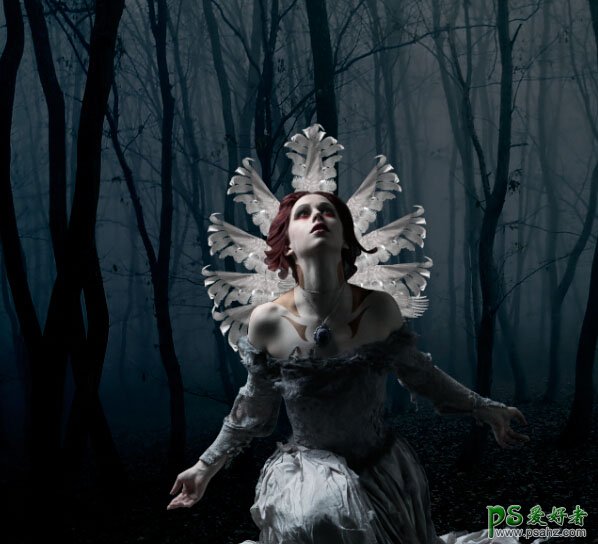 Photoshop创意合成梦幻森林中的树妖场景，美女树妖召唤生灵