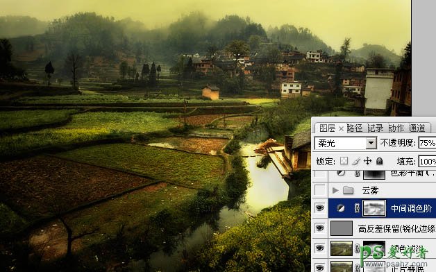 Photoshop给美丽乡村风景图片制作成唯美的中国风古典油画效果
