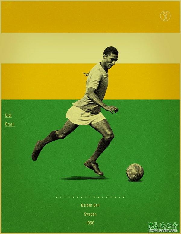 世界杯海报设计作品欣赏：复古风格的「世界杯金球奖得主」海报