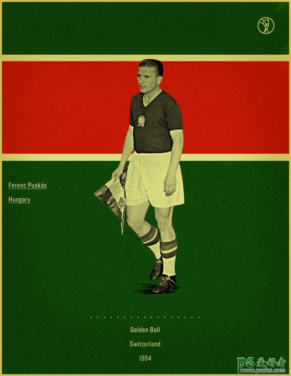 世界杯海报设计作品欣赏：复古风格的「世界杯金球奖得主」海报