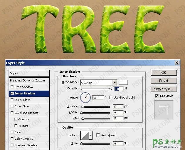 ps文字特效教程：设计有树叶装饰的绿色立体浮雕字效果