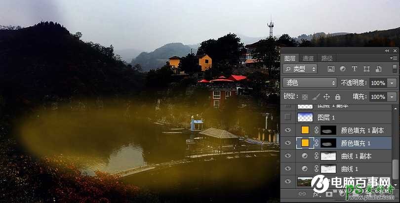 PHOTOSHOP摄影后期教程：利用素材图给水坝风景照制作出唯美的日