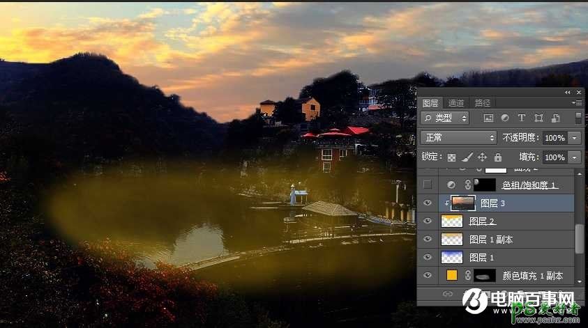 PHOTOSHOP摄影后期教程：利用素材图给水坝风景照制作出唯美的日