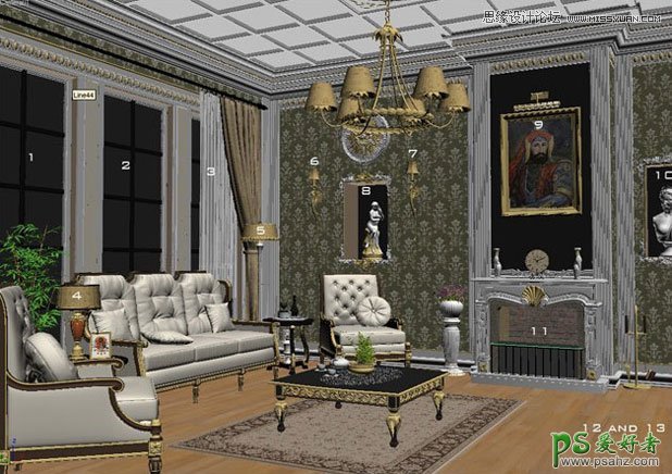 学习用3DSMAX制作漂亮的欧式古典客厅效果图