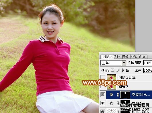 PS调色教程：给可爱的户外小美女调出甜美的粉红色