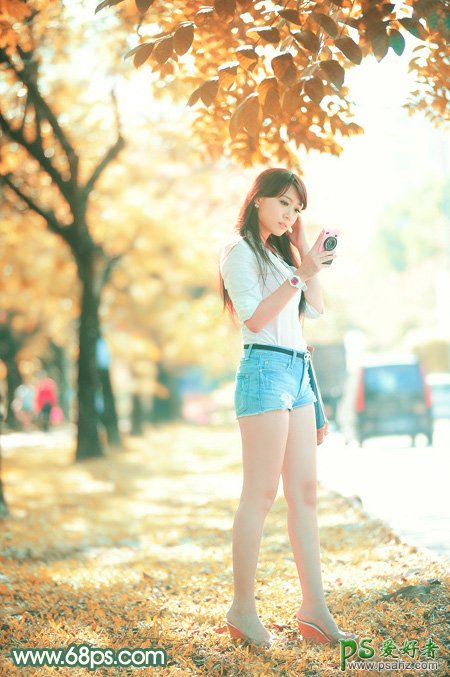 ps调色教程：给洁白玉腿少女写真照调出秋天感觉阳光暖色调