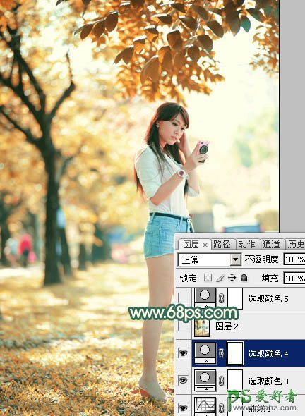 ps调色教程：给洁白玉腿少女写真照调出秋天感觉阳光暖色调