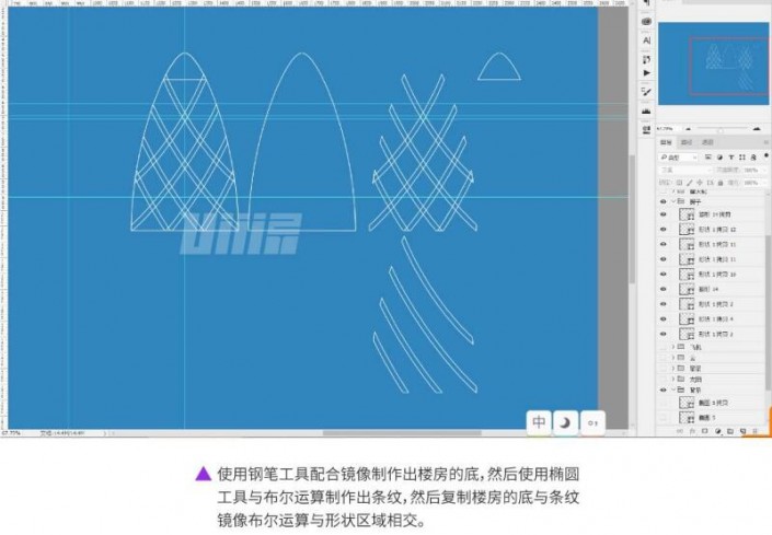 Photoshop手工绘制3D立体风格的街景插画图片,复古风格街景图片。