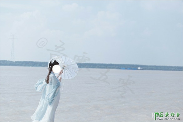 Photoshop给海边拍摄的古典美女写真照调出漂亮的小清新艺术效果