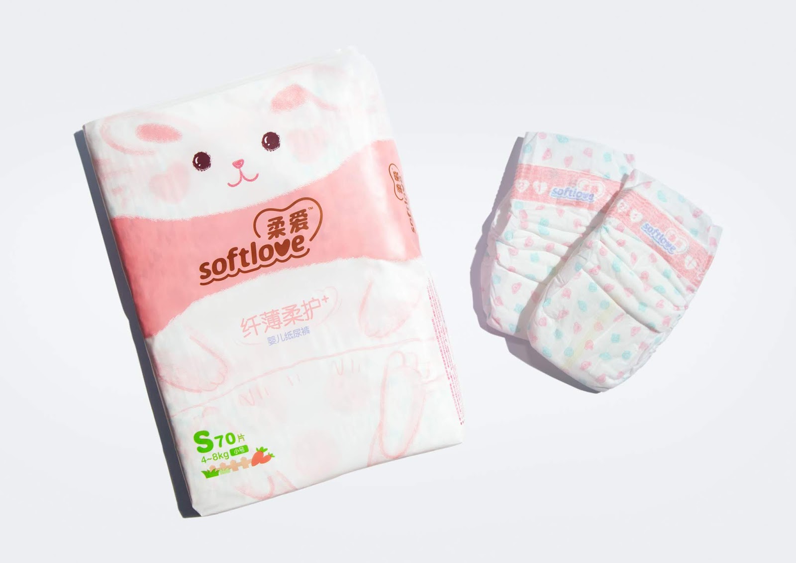 创意婴儿纸尿裤包装设计，柔爱纸尿裤设计作品欣赏，品牌形象设计
