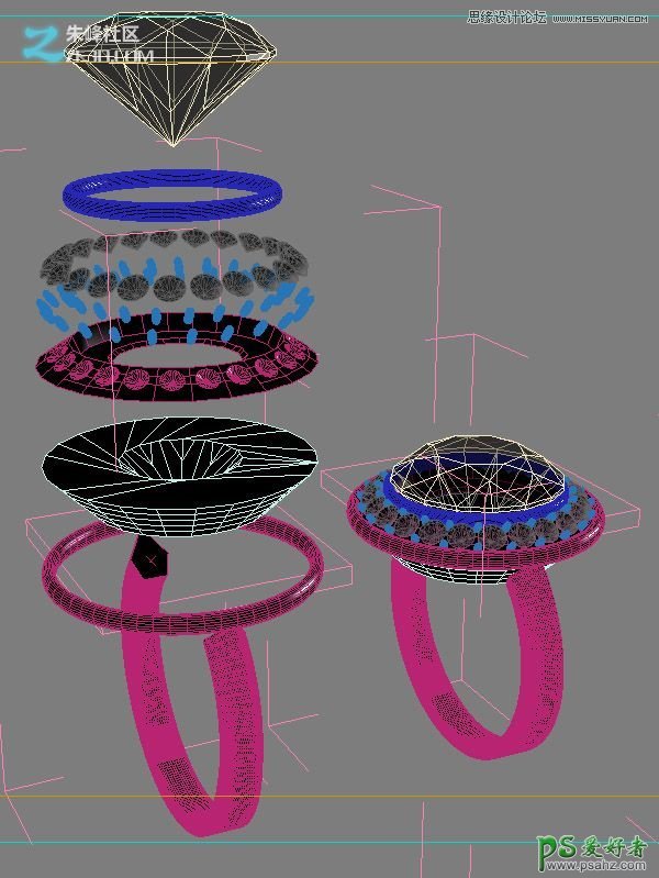 3Dmax制作精美的钻石戒指，时尚精致的质感3D钻石戒指