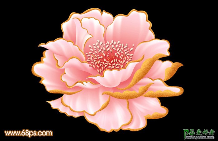 PS花朵图案制作教程：手绘漂亮大气的粉红色牡丹花图案素材