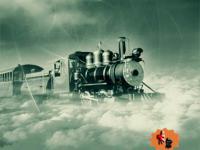 火车 photoshop创意合成天空中行驶的天堂列车