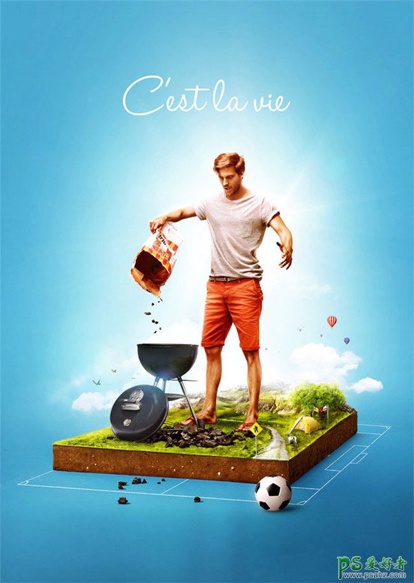 享受生活的足球海报创意设计作品，足球与生活的完美结合。