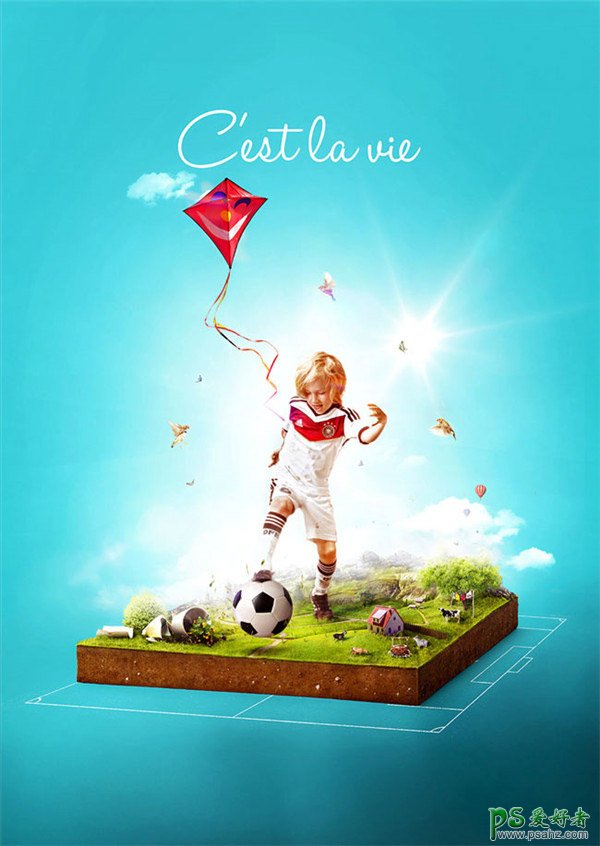 享受生活的足球海报创意设计作品，足球与生活的完美结合。