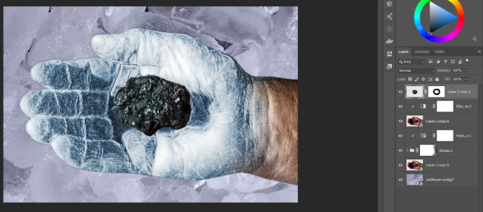 PS合成教程：创意打造冰冻效果的手掌照片,手部冰冻效果。