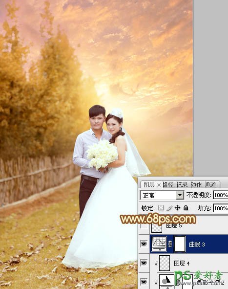 photoshop调出柔美的霞光情侣婚纱照特效