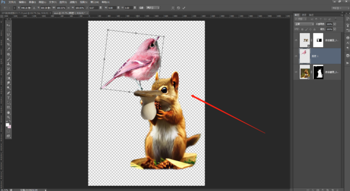 PS合成教程：创意打造一幅生动有趣的鸟与松鼠的合成图片。