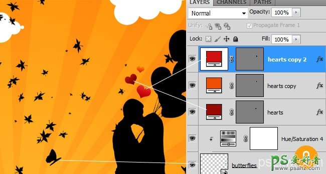 Photoshop创意合成一对黄昏中热吻的情侣失量壁纸