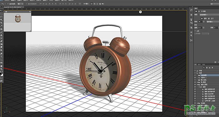 Photoshop CC版3D工具手绘古典金属闹钟，可爱的金属质感小闹钟失